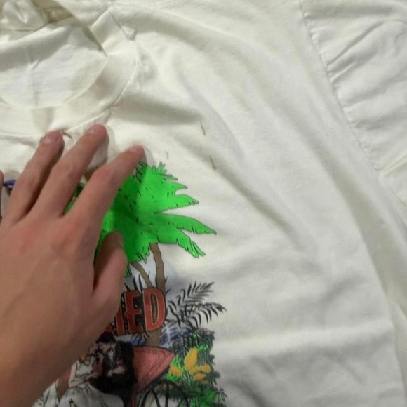 Vintage 90s just married, obscure, white and multicolor tropical graphic Tee XL - Picture 3 of 7
